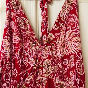 R&K Halter plus size boho sun dress in red white